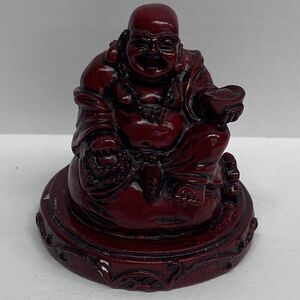 Buddha Figurine Red Resin Happy Statue Feng Shui Luck Shelf Sitter 2.5” - READ
